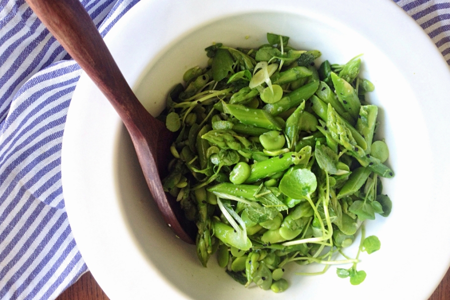 Fava Bean, Green Asparagus and Watercress Salad with Garlick-&amp;-Nigella Dressing @ bragnbutter.wordpress.com
